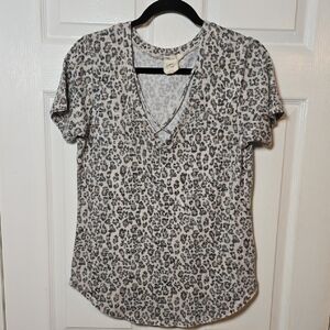 White Crow Leopard Print V-Neck Tee